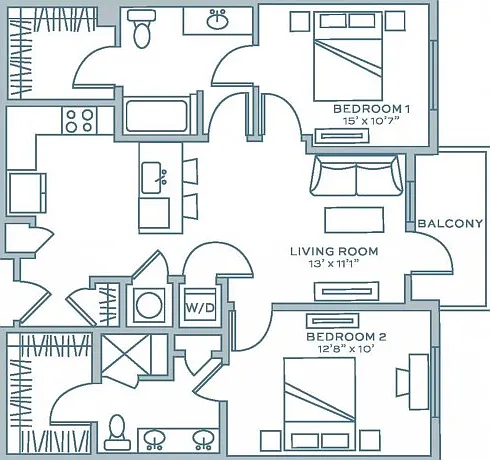 Two Bedroom Two Bath (1055 SF) Two Bedroom Two Bath (1055 SF)