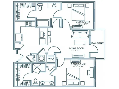 Floor plan Two Bedroom Two Bath (1055 SF)