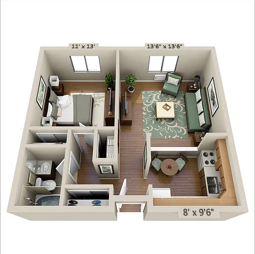Floor plan 1 Bed No Balcony
