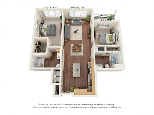 Floor plan Two Bedroom B3 (Wheelchair Accessible)
