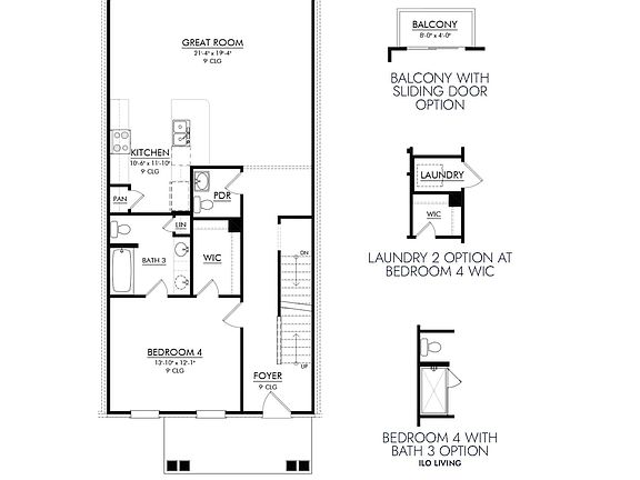 Rare fourth bedroom on main living level with WIC and en suite bathroom