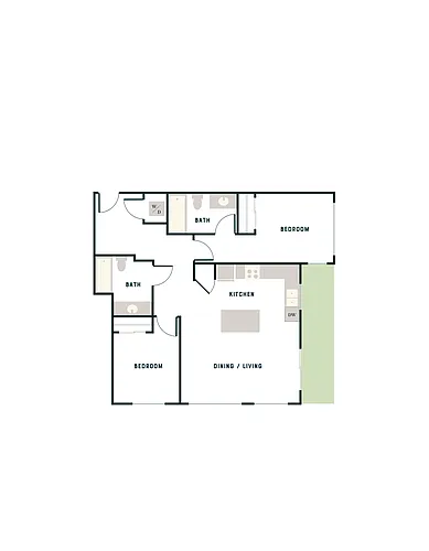 Floor plan 2 Bed, 2 Bath - West Apt B