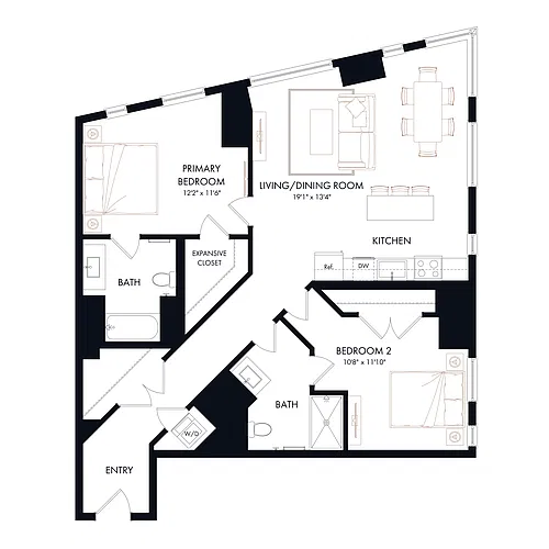 Floor plan B3 | 2 Bed | 2 Bath