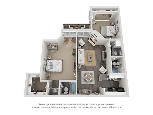 Floor plan Two Bed Two Bath-Tower 1