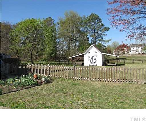 Fenced backyard, gardens & barn