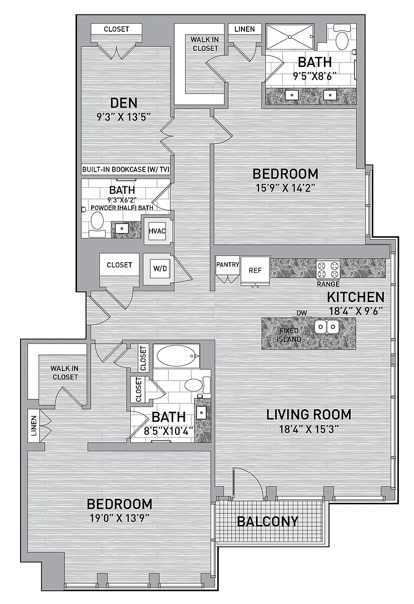 Floor plan 1017 P - 2 Bed 2.5 Bath Den-B22