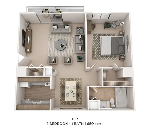 Floor plan 1Bed 1 Bath 650 - Fir