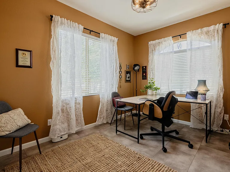 The house has a dedicated work space and includes high-speed wi-fi and a printer that you can airdrop right to your laptop or phone. The office is in the front of the house-- separate from the general living space-- so it's also nice and quiet.