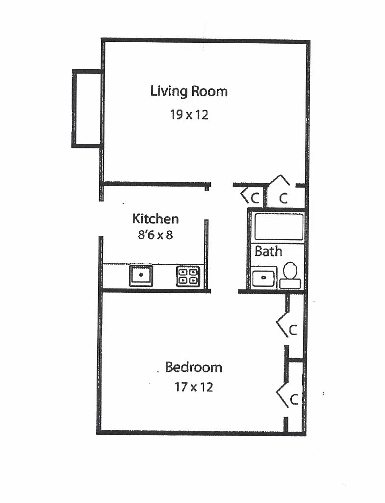 Floor plan Large 1 Bedroom with Balcony