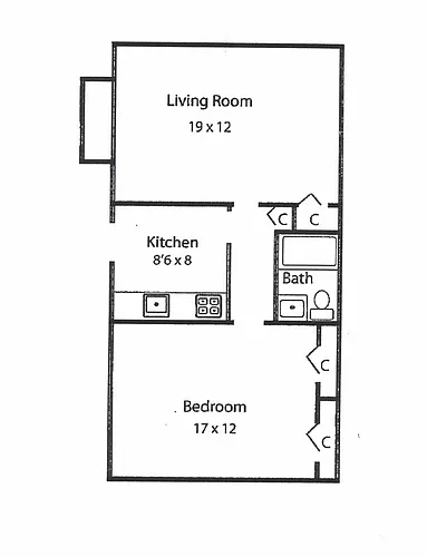 Floor plan Large 1 Bedroom with Balcony