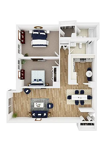 Floor plan Basquiat - Two Bedroom, Two Bath (West)