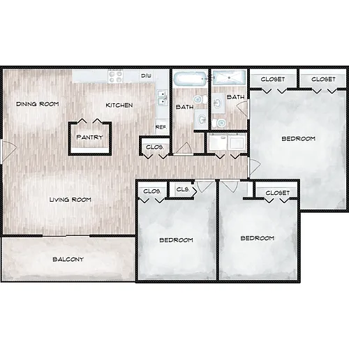 Floor plan 3 Bed 2 Bath