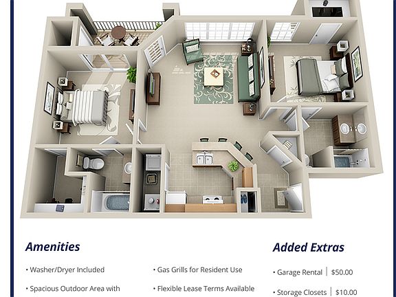 Two bed 1,050 sq ft plan