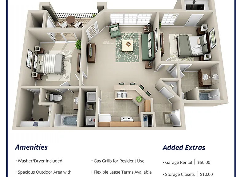 Two bed 1,050 sq ft plan