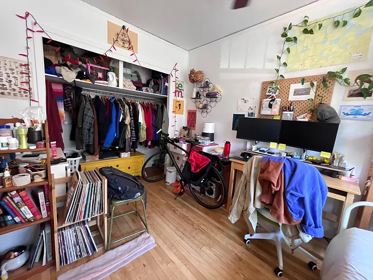 This is a different unit's bedroom. Available unit bedrooms are nearly identical, but are carpeted.