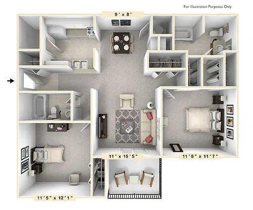 Floor plan The Marina 2 BR 2 BA
