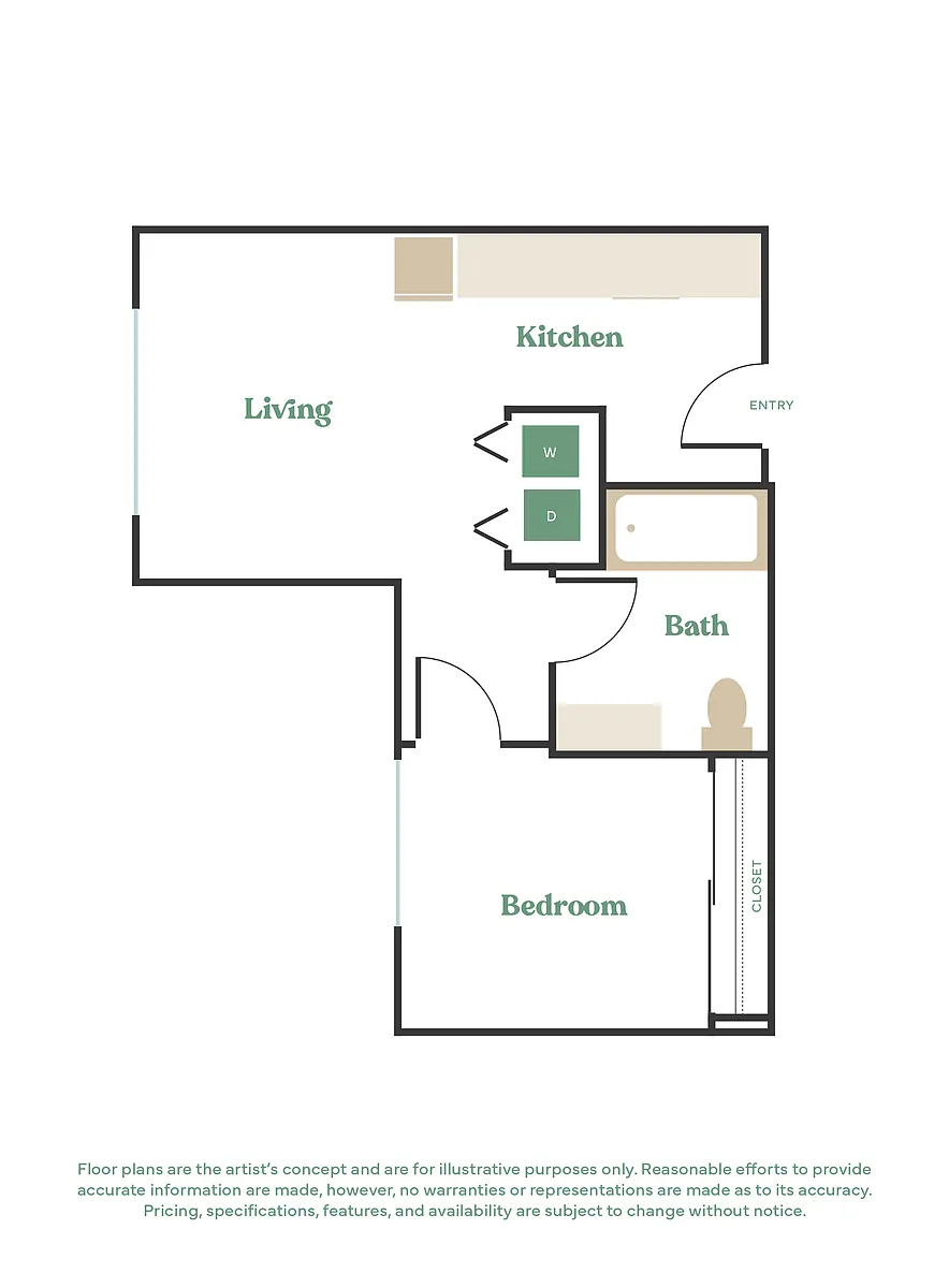 Floor plan 1 Bed, 1 Bath - Apt H