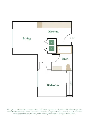 Floor plan 1 Bed, 1 Bath - Apt H