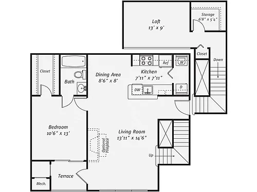 Floor plan 1 Bedroom 1 Bathroom
