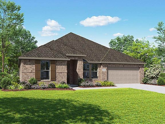 Elevation A is a single story full brick home design with clean lines and shutters on the front wind