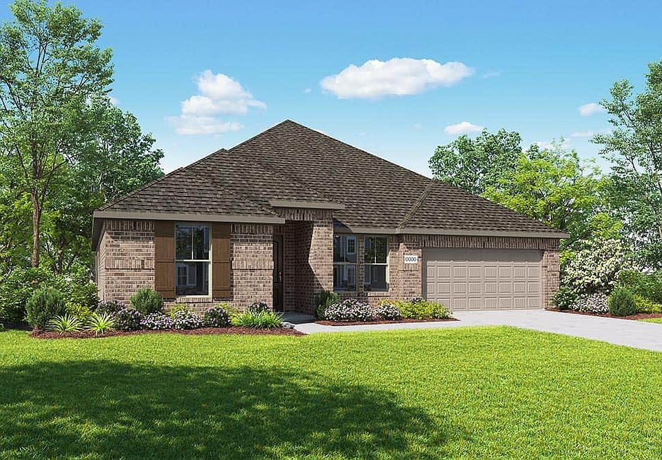 Elevation A is a single story full brick home design with clean lines and shutters on the front wind