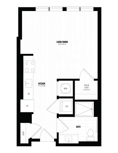 Floor plan 1 Bed/1 Bath Jr -1BJ H