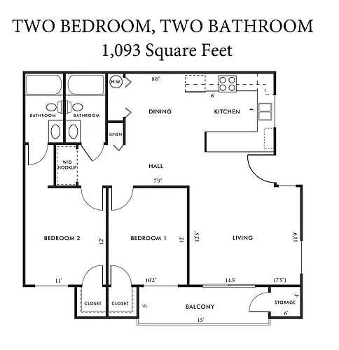 Floor plan 2 Bed 2 Bath STAINLESS-STEEL APPLIANCES