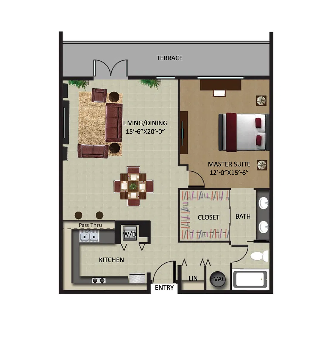Floor plan Poinciana 1/1