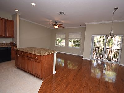 Open floor plan from kitchen to living space