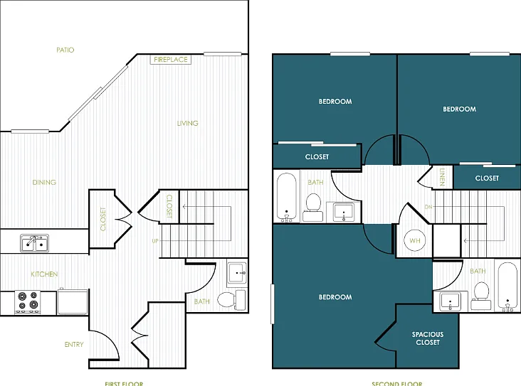 3x2.5 Townhome Floorplan Diagram