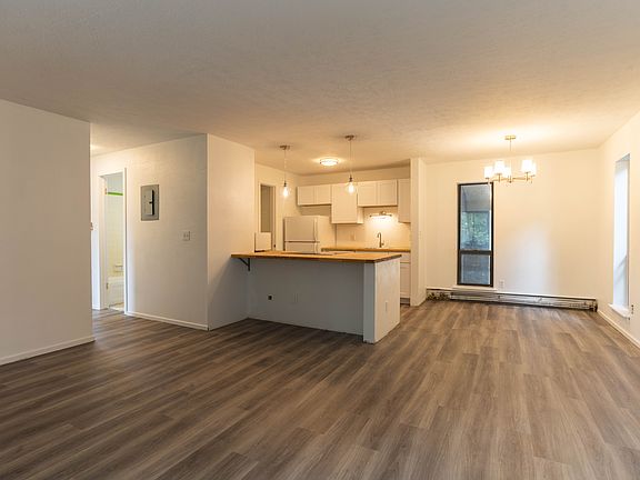 Living room with dining area and kitchen