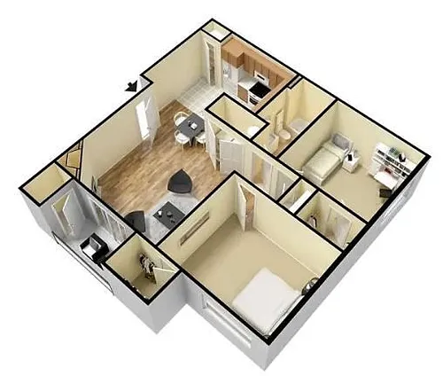 Floor plan B1 - 2 Bedroom - 1 Bathroom