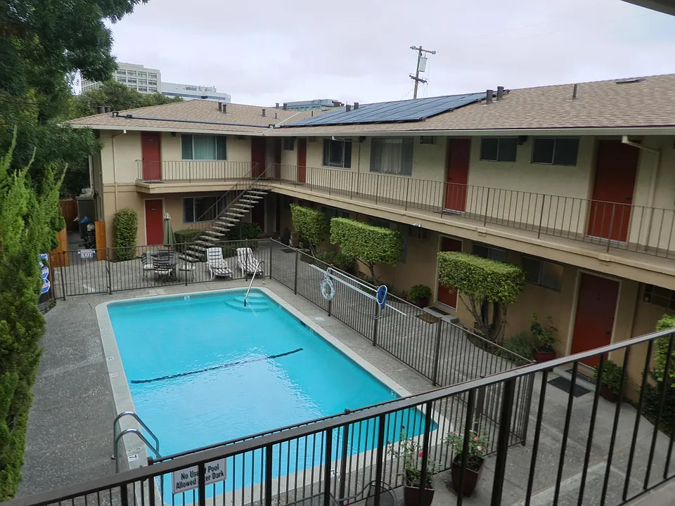 Pool area and walkway.