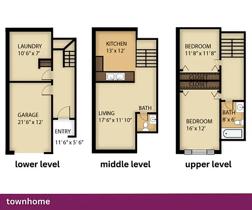 Floor plan Townhome: 2 Bed + 1 Bath