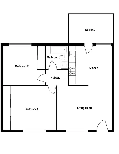 Floor plan 2 Bedroom 1 Bath