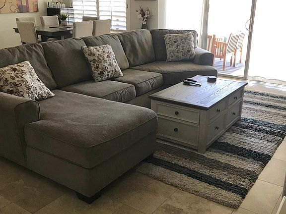 Living room with slider to backyard