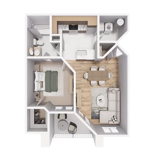 Floor plan 1x1 643sf Classic - A1