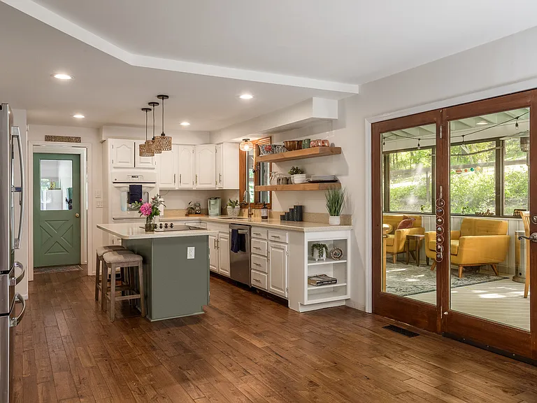 Bright Kitchen + Dining + Back Porch Area