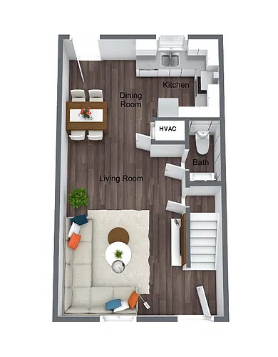 Floor plan 2 bedroom 1.5 bath with Patio