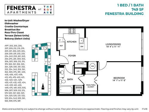 Floor plan Fenestra - 1 Bed / 1 Bath
