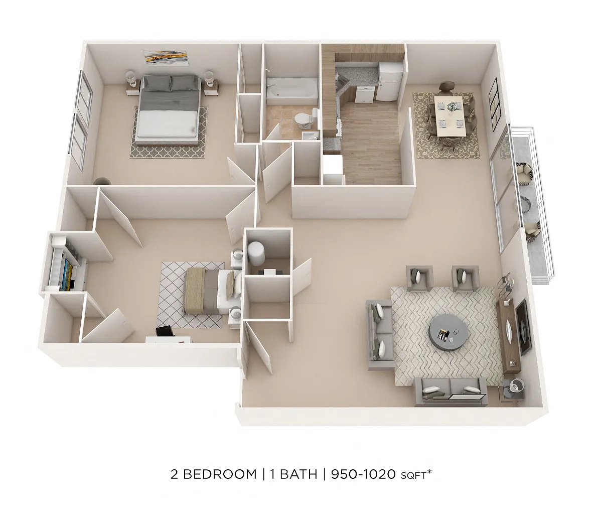 Floor plan Two Bedroom Terrace - 1,020 sqft