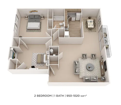 Floor plan Two Bedroom Terrace - 1,020 sqft