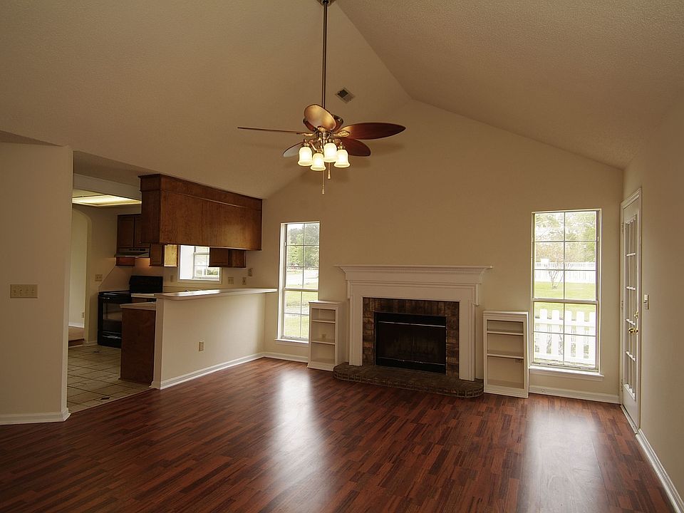 Family room with real wood burning fire place