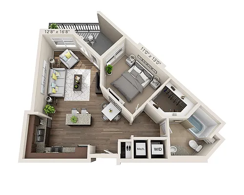 Floor plan One Bedroom A1C