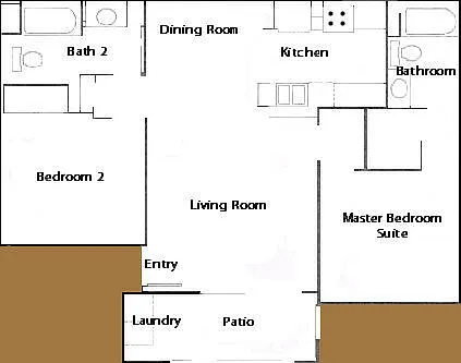 Floor plan 2BD, 2BTH F1R