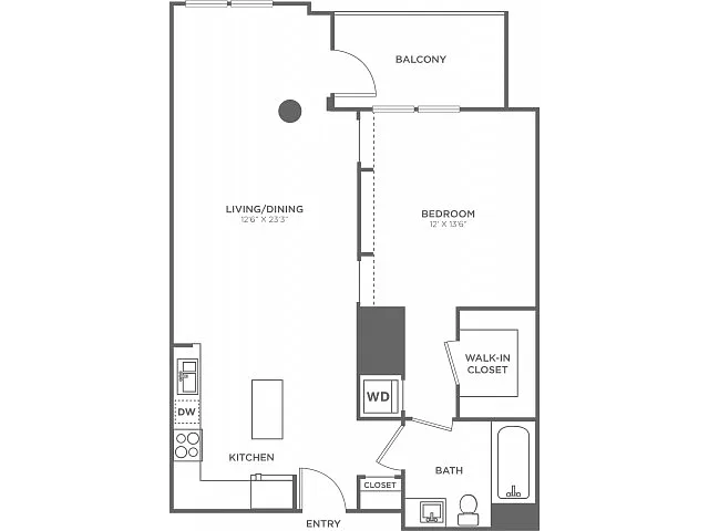 Floor plan One Bedroom One Bath (810 SF)