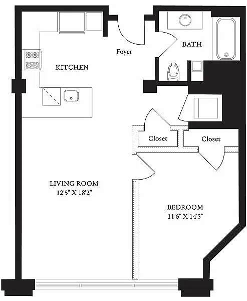 Floor plan LS-I One Bedroom, One Bathroom