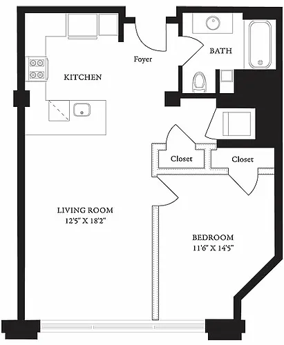 Floor plan LS-I One Bedroom, One Bathroom