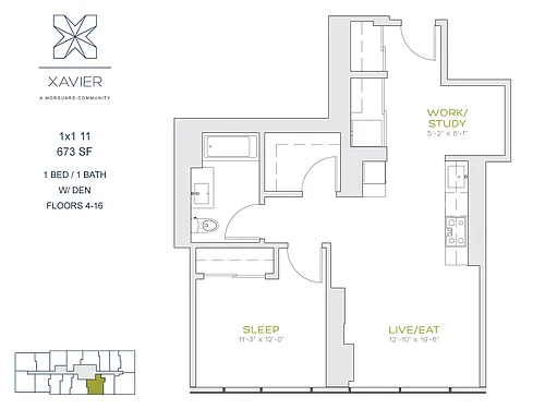 Floor plan 1x1 11 Den