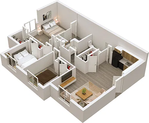 Floor plan 3 Bedroom, 2 Bathroom